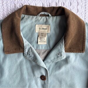 L.L.Bean Barn Coat Women’s L Sky Blue w/Brown Corduroy Trim Flannel Lined